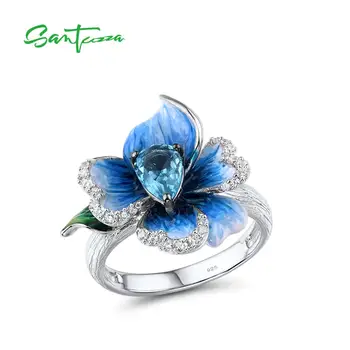 SANTUZZA Silver Obroči Za Ženske Resnično 925 Sterling Srebro Nežno Modra Orhideja je cvet Trendy Fine Nakit, Ročno Emajl