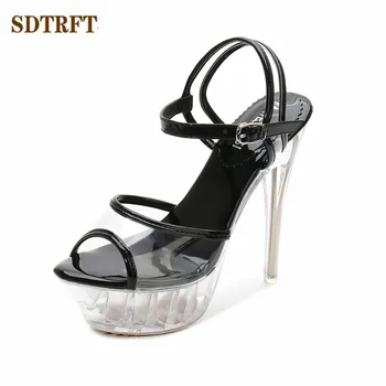 SDTFET čevlji moman Prozorno PVC Sandali zapatos mujer kristalno Platformo 14 cm Tanke Pete Pole Dance Črpalke sandalias mujer
