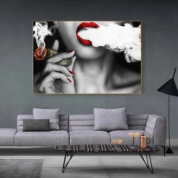 Sodobne Pop Seksi Dekle je Kajenje Cigar, Oljna slika na Platnu Plakatov in Fotografij Cuadros Wall Art Slike Za dnevno Sobo