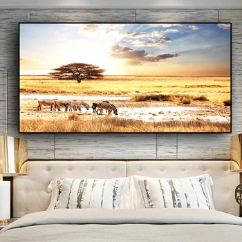Sončni zahodi Afriške Zebra Živali, Pokrajine Plakatov in Fotografij Platno Slikarstvo Cuadros Skandinavskih Stenskih slikah, za dnevno Sobo