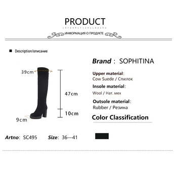 SOPHITINA Posebna Oblika Čevlji Visoke Kakovosti Krave Antilop Krog Toe Kvadratnih Pete Moda Udobne Čevlje, Nove Ženske Škornji SC495