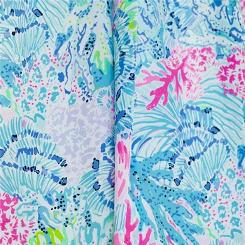 Tiskani sveže fluorescence modra cvetlični vzorec čisto svile krep de chine tkanine,šivanje za srajco,obleko,obrti, ki jih dvorišču