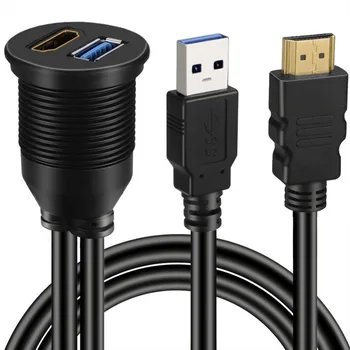 USB 3.0 & HDMI na HDMI + USB3.0 AUX Razširitev Armaturna Plošča Nepremočljiva Avto Podometno Montažo, Kabel Za Avto, Čoln in motorno kolo - 3 m