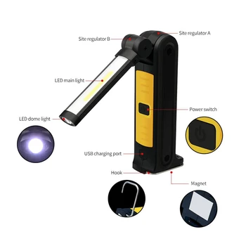 USB Polnilne COB LED svetilka delo svetlobe, Pregled Lučka 4 načini Rep magnet modela Viseče svetilke svetilke vodotesne