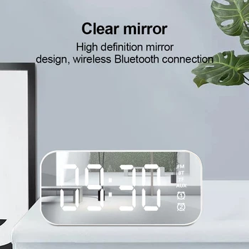 Večfunkcijsko Ogledalo Budilka Bluetooth Zvočnik Z Radio LED Ogledalo Brezžični Globokotonec Predvajalnik Glasbe Tabela Ura
