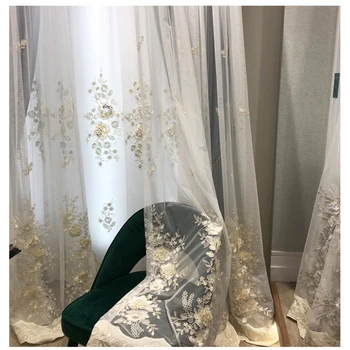 Vijolična lepe vezenine cvet voile bež luksuzni reliefni elegantno žamet okno zaslon til zavese za dnevno sobo MY457D