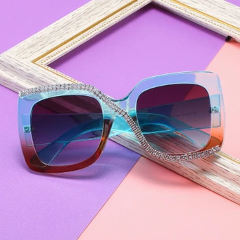 Vintage Luksuzni Kvadratnih Sončna Očala Ženske Blagovne Znamke Oblikovalec Rhinstone Sončna Očala Za Ženske Diamond Doube Barvo Očal Oculos Desol