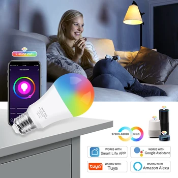 WiFi Smart Luči LED Žarnice RGB CW E27 LED Žarnica Glasovni Nadzor Spremembe Barve Zatemniti Delo Z Amazon Alexa Google Tuya Smart Življenje