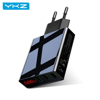 YKZ LED Zaslon EU 3 Vrata USB Polnilnik 3A Mobilni Telefon Polnilnik USB Hitro Polnjenje Polnilnik Za iPhone 12 Samsung Xiaomi Huawei