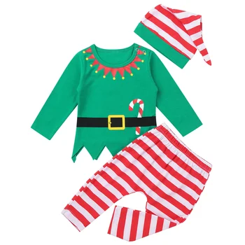 Za malčke Baby Otroci Božič Elf Obleko Jeseni Dolg Rokav Vrhovi z Hlače Klobuk Fantje Dekleta Toddlers Festival Cosplay Božič Kostum