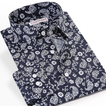 Čistega Bombaža Moške Tiskanja Priložnostne Majice Dolg Rokav Slim Fit Cvetlični Mens Majica za Prosti čas Visoko Kakovostni Mehko Pocketless Nova Moda