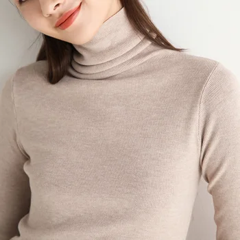 črna turtleneck puloverji za ženske pozimi toplo plesti pulover elastična slim seksi basicshirt klasičnih vrhovi ženska kratka jopica