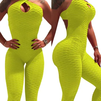 Ženske Fitness Jumpsuit Fluorescentna Backless brez Rokavov Bodycon Tesen Joga Hlače ED-dostava